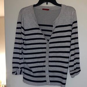 Red Brand Gray and Black Striped Cardigan